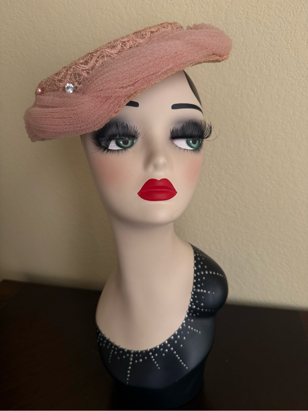 Vintage formal Pink straw Millinery hat/ Haute Couture
